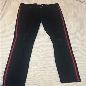Embellish Black Jeans with Red Stripe